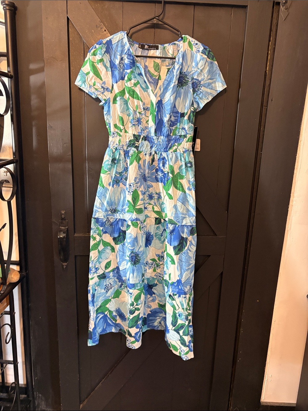 Catherine Malandrino Blue, Green and White Floral Tiered Maxi Dress